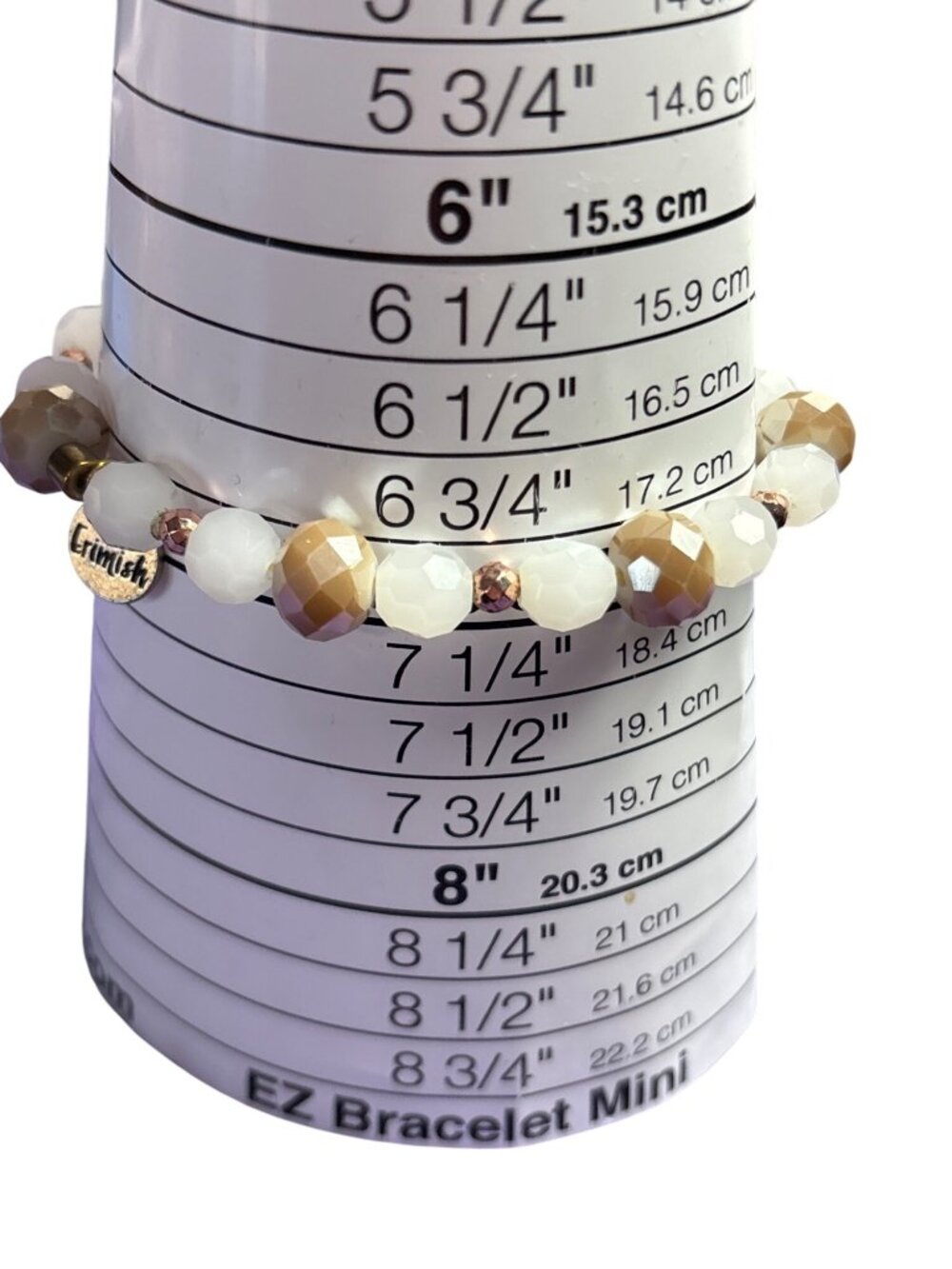 Ermish White Beige Goldtone Faceted Glass Beaded Stretchy Bracelet 7 inches Unst - Picture 3 of 3